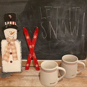 HEARTH & HAND SET OF TWO 2 Porcelain Mug Set - MERRY & JOY Red, Green Stripe